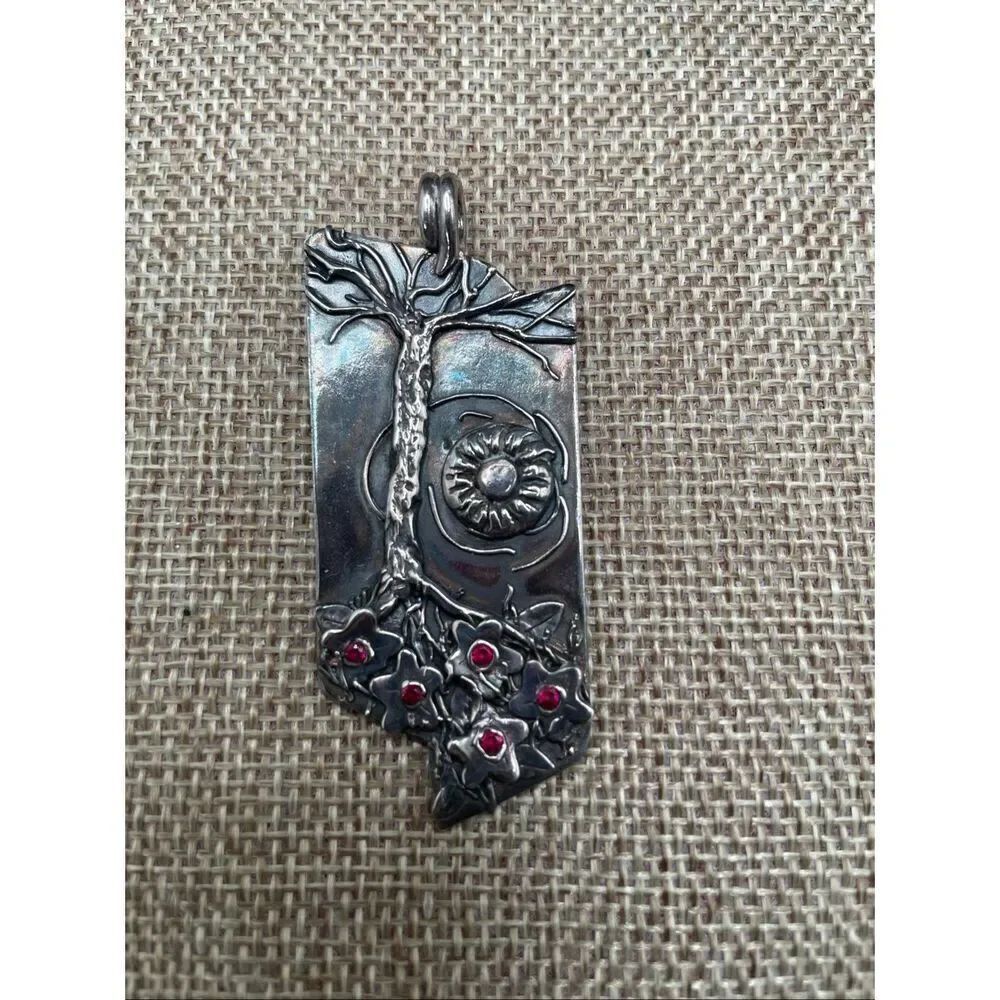 Sterling Silver Tree & Flowers Pendant – “The Earth Laughs in Flowers” Engraved